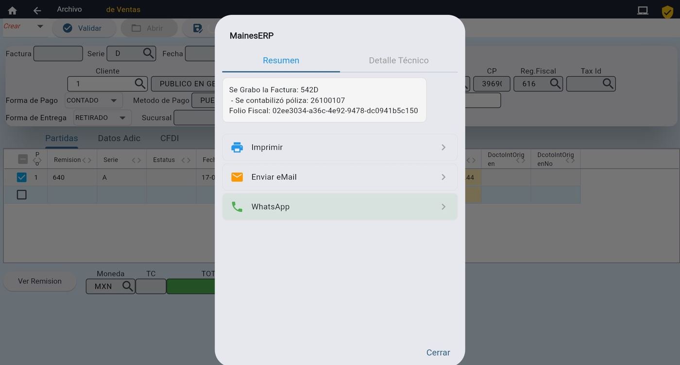 Cobro y ticket por correo