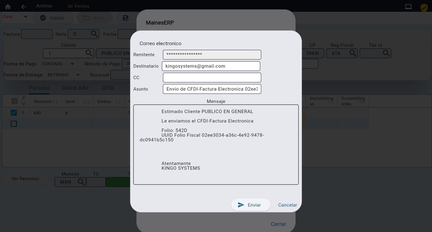Envio del CFDI al cliente